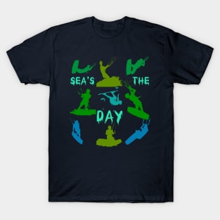 Kitesurfer Silhouette Pattern With Seas The Day Quote T-Shirt